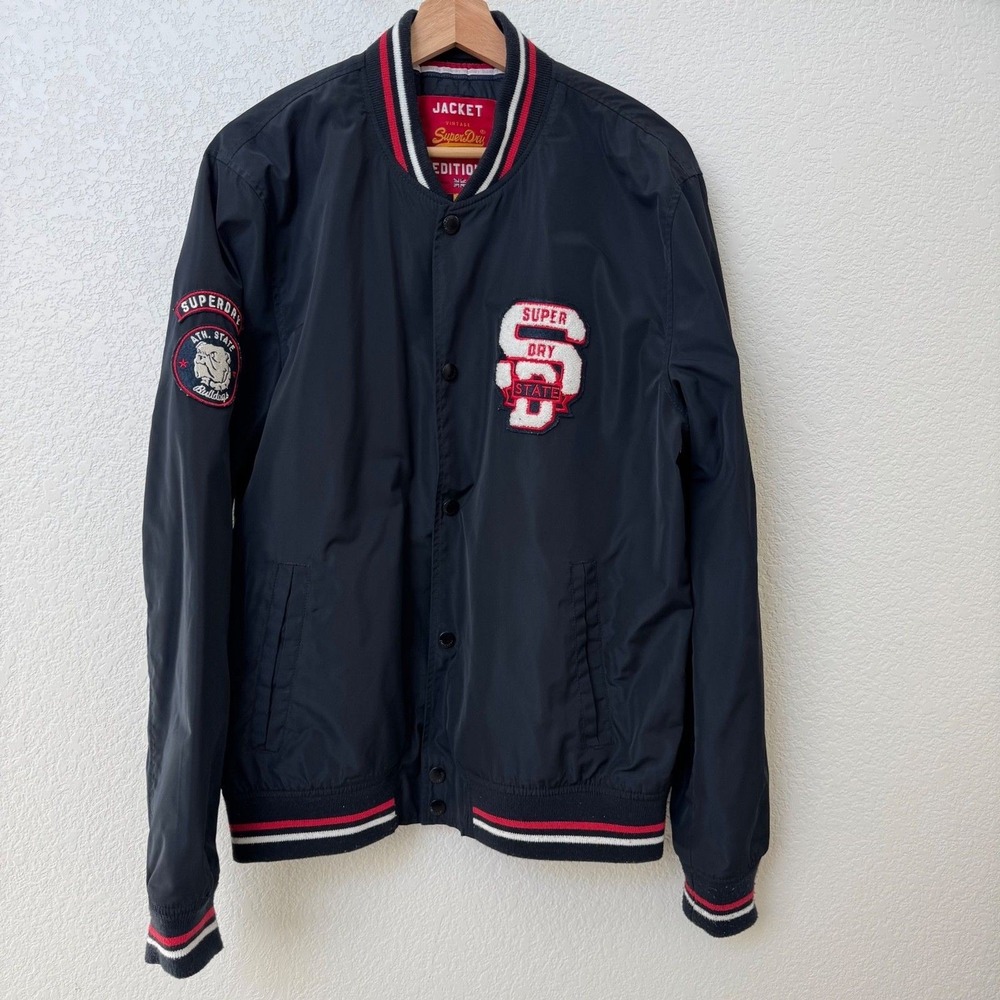 Superdry Varsity Bomber Jacket Mens XL Navy Blue Ath State Bulldogs M50601TPS